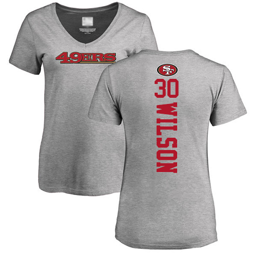 San Francisco 49ers Ash Women Jeff Wilson Backer #30 NFL T Shirt